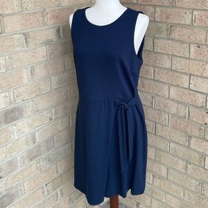 NWT Ann Taylor LOFT Navy Blue Faux Wrap Sleeveless Office Work Dress, 12P petite